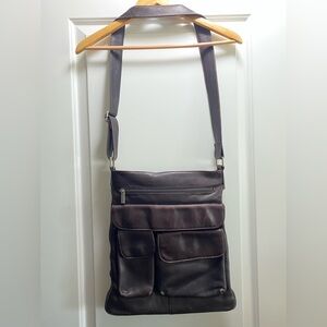 Lavive Deep Brown Columbian Leather Expandable Crossbody Hobo Satchel